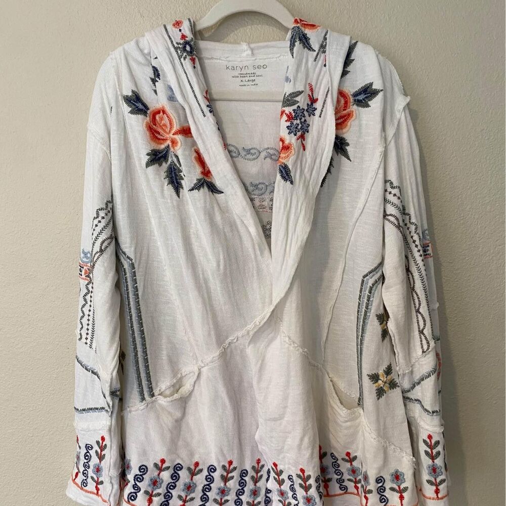 Karyn Seo Handmade Embroidered Cotton Kimono Hoodie xL